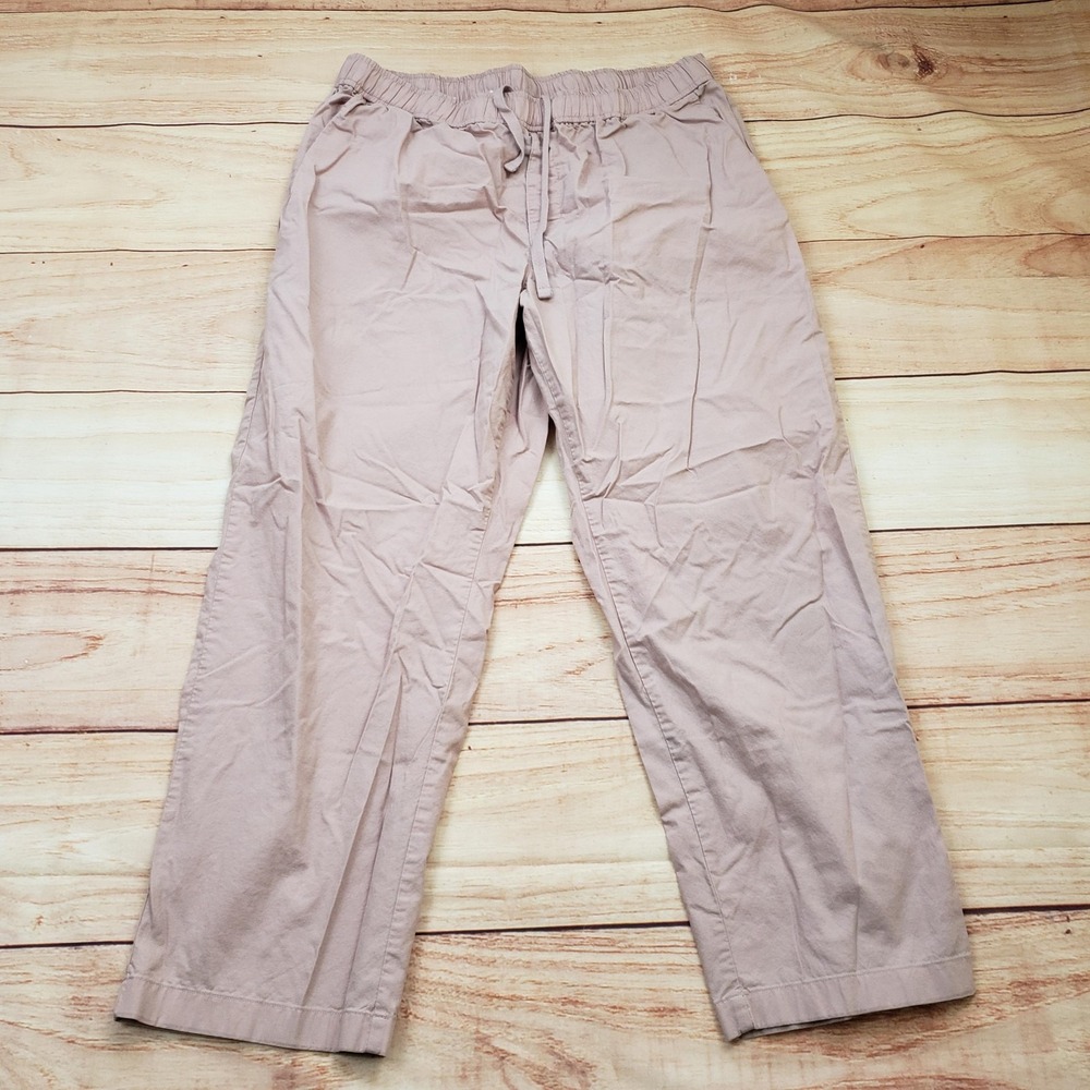 Uniqlo Pants Womens XL Beige Drawstring Elastic Waist Cotton Chino Straight Leg